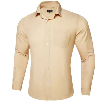 Solid Men Shirts Long Sleeve Cotton Polyester Blue Green Yellow Classic Basic Casual Slim Business Office Shirts Clothes