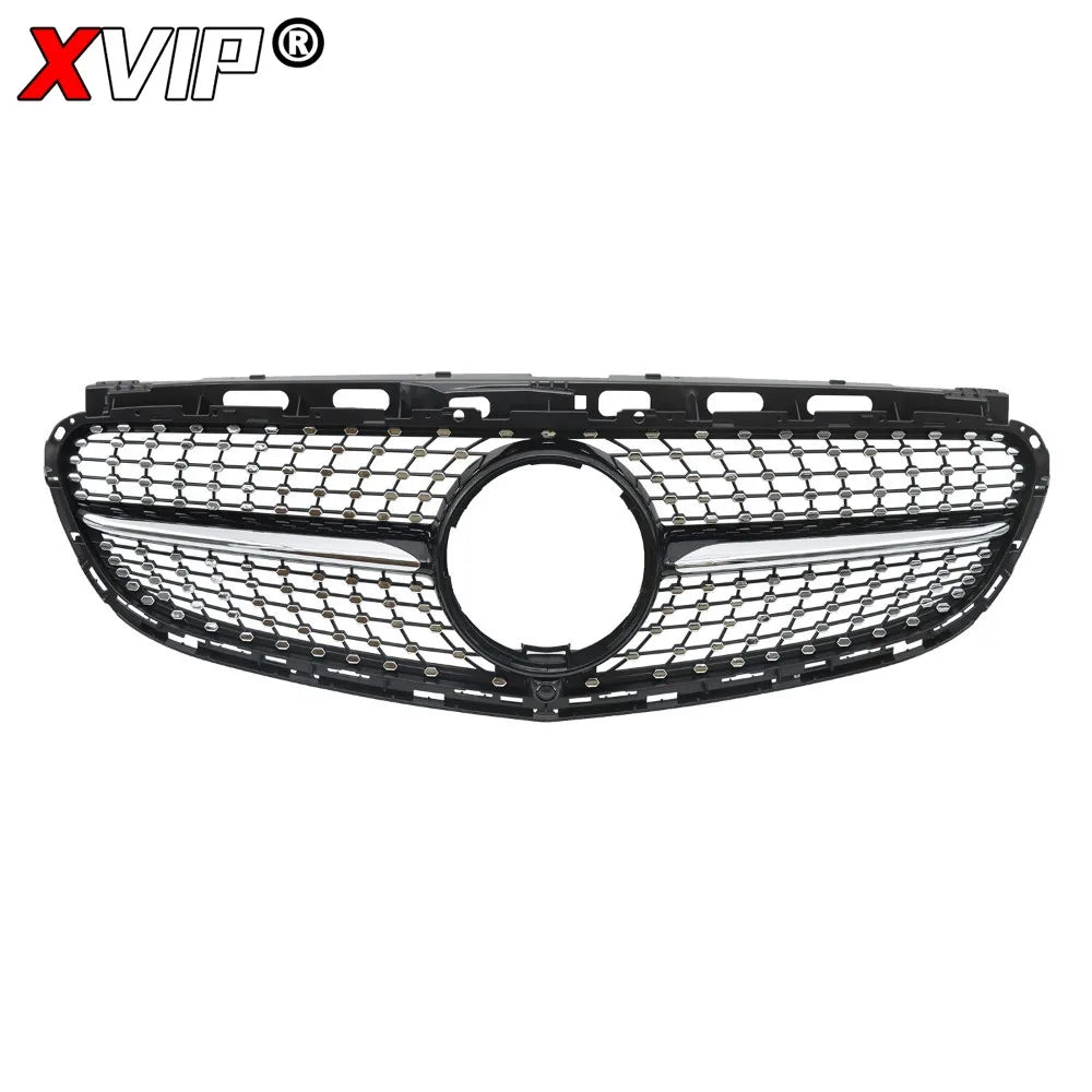 XVIP Chrome Black Diamonds Style Upper Grille Grill For Mercedes Benz E-Class W212 4 Door 2014-16 E200 E250 E300 E350 E400 E500