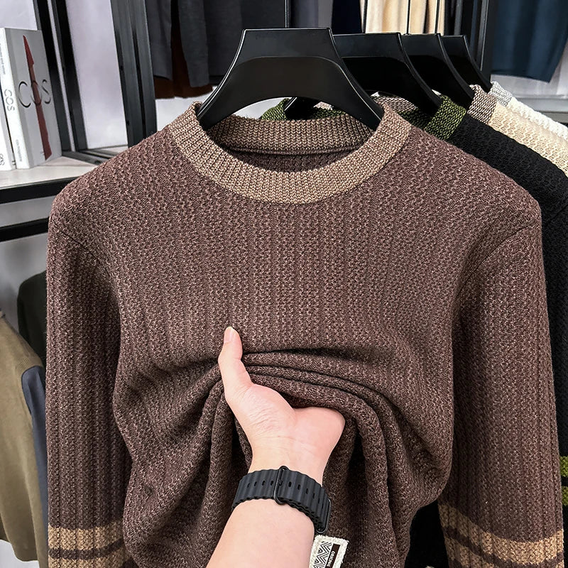 High-grade Hot Sale Men's Knit Sweater O-Neck Striped Wool Pullover Autumn Winter British Fashion Joint Casual Warm Men's Wear