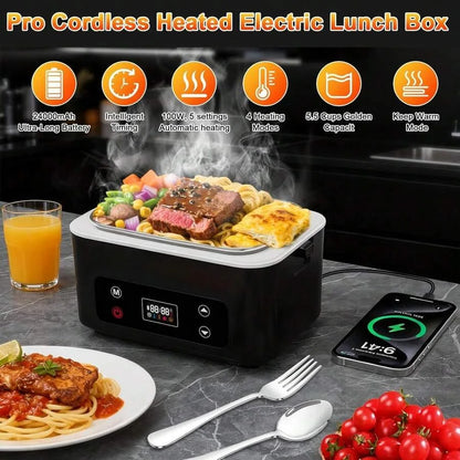 Electric Lunch Box, 1.2L Large Capacity, 24000mAh Rechargeable, Digital Display, Smart Timer, Portable Food Warmer, For Work, C