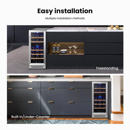 28 Bottles Under Counter Wine Cooler Built In Wine Fridge Single Zone 40-68°F Electronic Temperature Control Built Under Wine Refrigerator with Touch LED Light For Kitchen