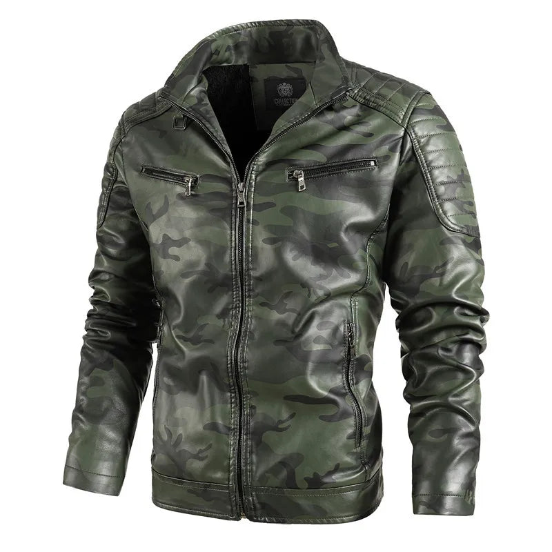 Maxulla Autumn  Winter Men Stand Collar Leather Coat Outdoor Windproof Warm PU Coat Fashion Slim Motorcycle Wear Men's Clothing