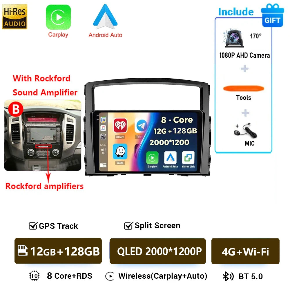 Android 16 QLED Car Radio For Mitsubishi Pajero 4 V80 V90 2006-2024 Autoradio Multimedia Player GPS For Carplay Android Auto bt