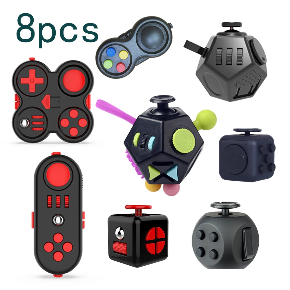 8pcs Fidget Toy Game Set Anti-Stress Fun Desk Handle Educational Stress Relief Finger Play Toys