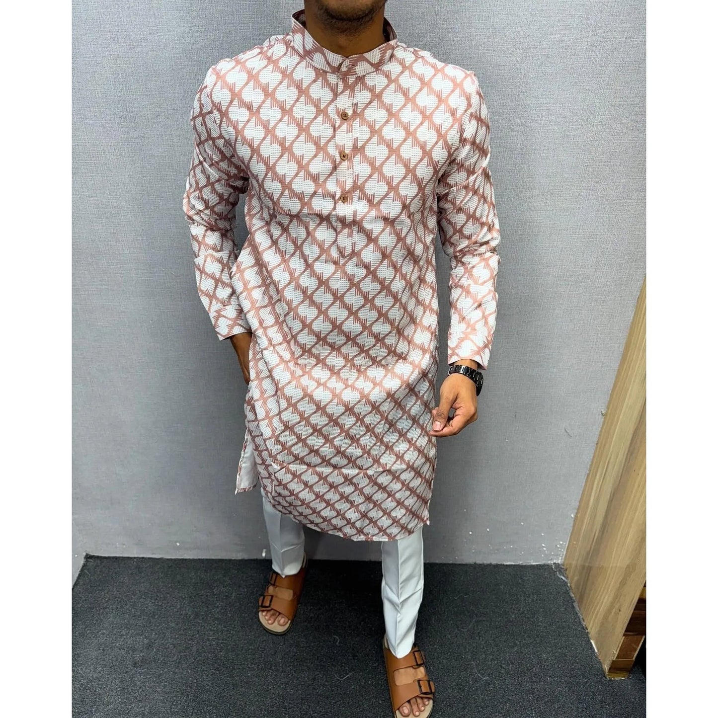 Kurta Vardha Regular Fit Mandarin Collar Long Suitable All Occasions Such Wedding Hari Raya Aidilfitri Gebetskleidung Mann