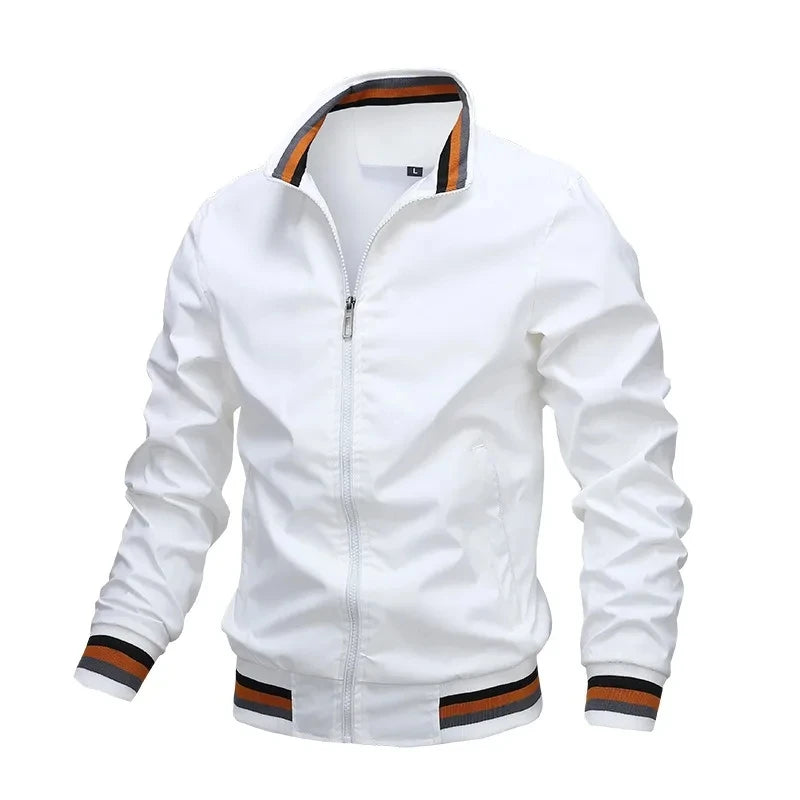 Autumn and winter men's standing collar casual zipper business jacket outdoor sports jacket waterproof and windproof solid color