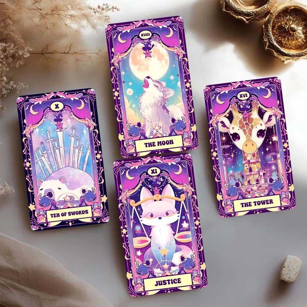 Kawaii Animal Tarot Cards Set, 78 Cards, 13x8 Cm, Includes Paper Instructions, Perfect for Beginners