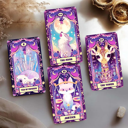 Kawaii Animal Tarot Cards Set, 78 Cards, 13x8 Cm, Includes Paper Instructions, Perfect for Beginners