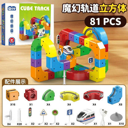 DIY Stem Magnetic Track Car Magnetic Sheet Children'S Puzzle Toy Electric Magical Magnetic Block Anti Gravity Toy Birthday Gift