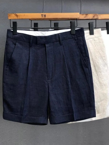 Office Men Work Summer Suit Shorts Japanese Style Solid Color High Street New Knee Length Trousers Male Straight Casual Shorts