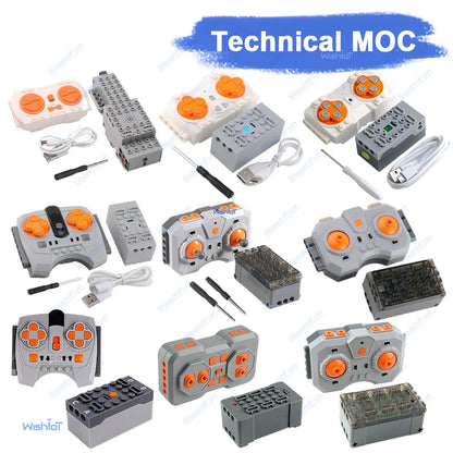 MOC Bluetooth Remote Control Set with Rechargeable Battery Box & App-Programmable Speed Control Building Blocks Motors