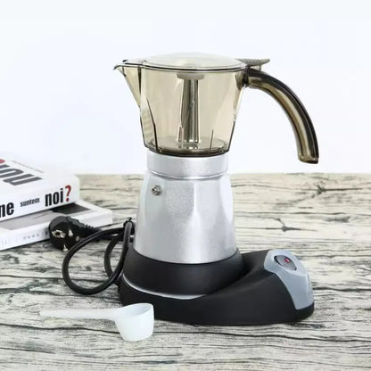 480W Electric Coffee Maker Cups 150ml/300ml Aluminum Mocha Pot  Electric Italian Coffee Maker Percolator for Home Silver 3/6Cups