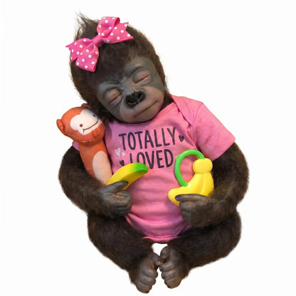 NPK 18inch Lifelike Reborn Baby Orangutan Doll Soft Touch Dark Skin Hand Root Hair Cuddly with Multiple Layers Painting