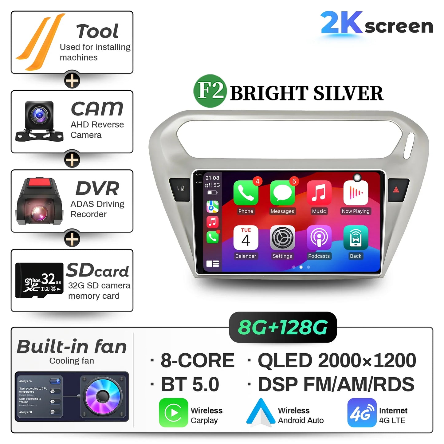 9" Car Radio For Peugeot 301 Citroen Elysee 2013-2018 Android 16 Wireless BT Carplay Multimedia Navigation Touch 2K QLED Screen