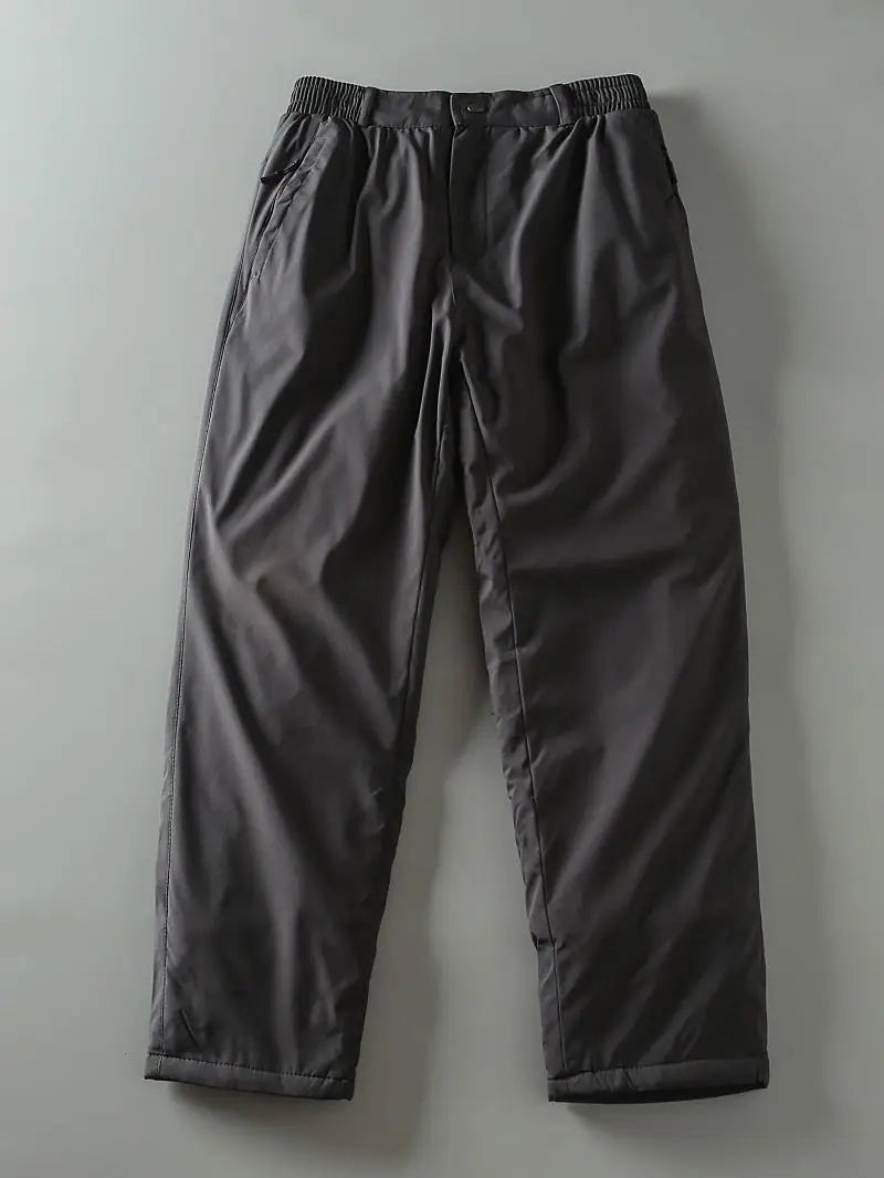 Thickened Graphene Fleece Cotton Straight Leg Casual Pants Men's Winter Warm Windproof Knee-Pad Padded Long Trousers
