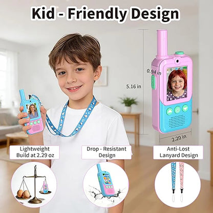 2 Pack Video Walkie Talkies for Kids Ages 3-12, 4 Voice Effects & Screen, Rechargeable, Perfect Holiday Gift for Boys Girls