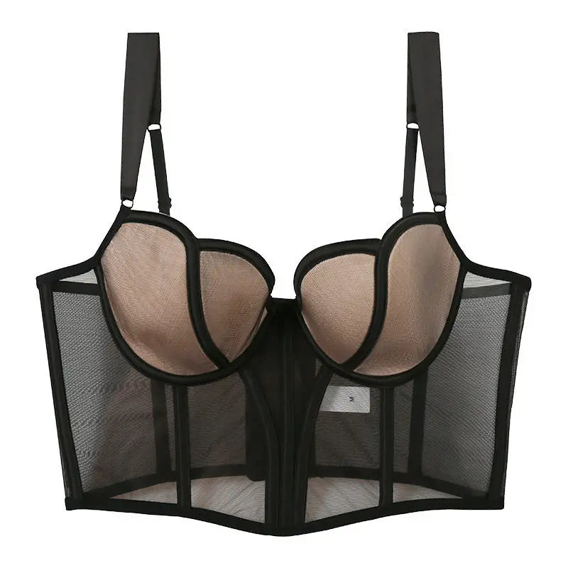 French Style Fishbone Corset Bra Set Push Up Thin Lingerie For Small Breasts Full Support Anti Sag Plus Size S-XL Sexy Underwear