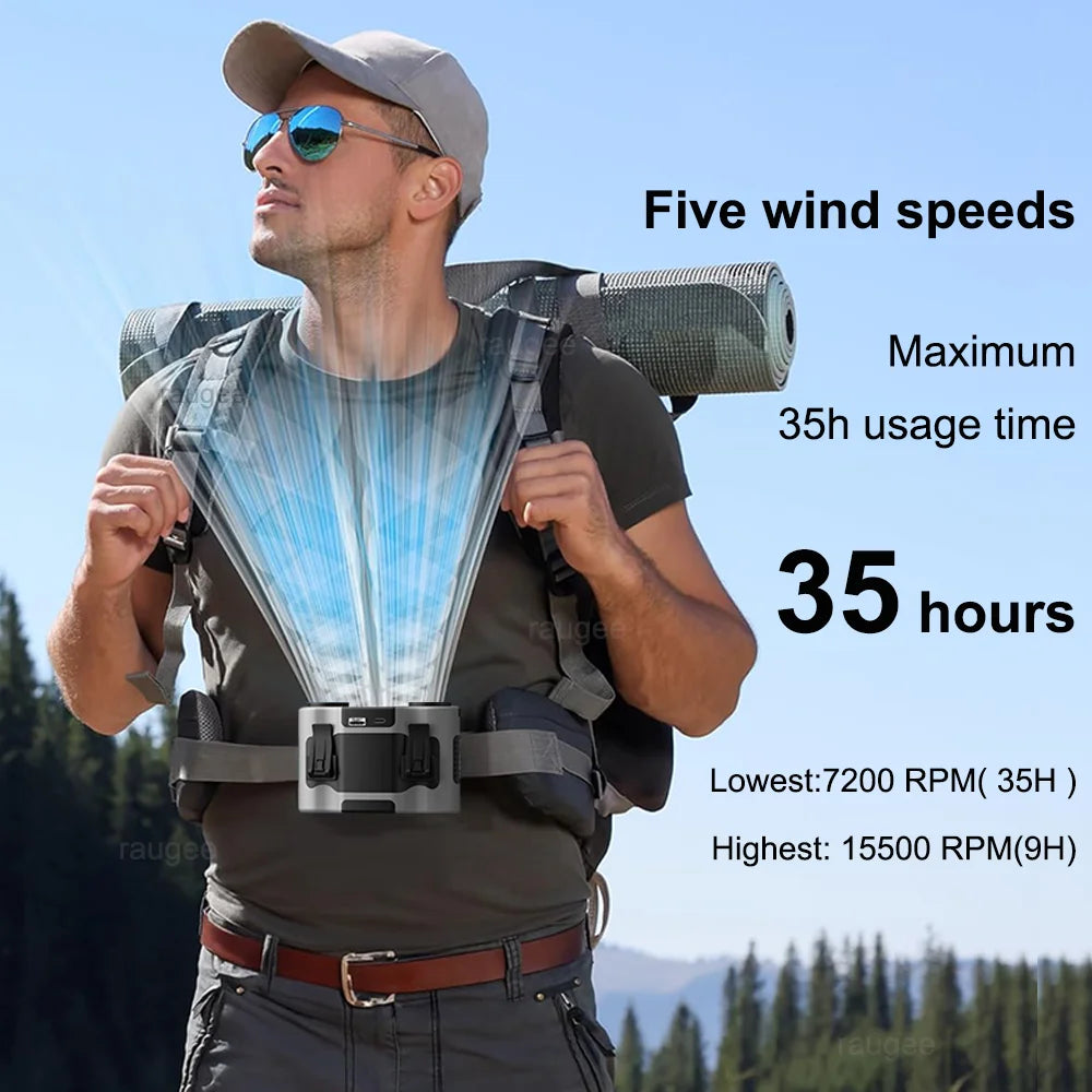 20000Mah Waist Fan Portable Clip Fan With Double Wind Outlet Mini Shirt Fan Wearable Hanging Neck Fan For Outdoor Sport Camping