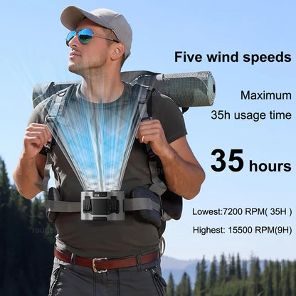20000Mah Waist Fan Portable Clip Fan With Double Wind Outlet Mini Shirt Fan Wearable Hanging Neck Fan For Outdoor Sport Camping