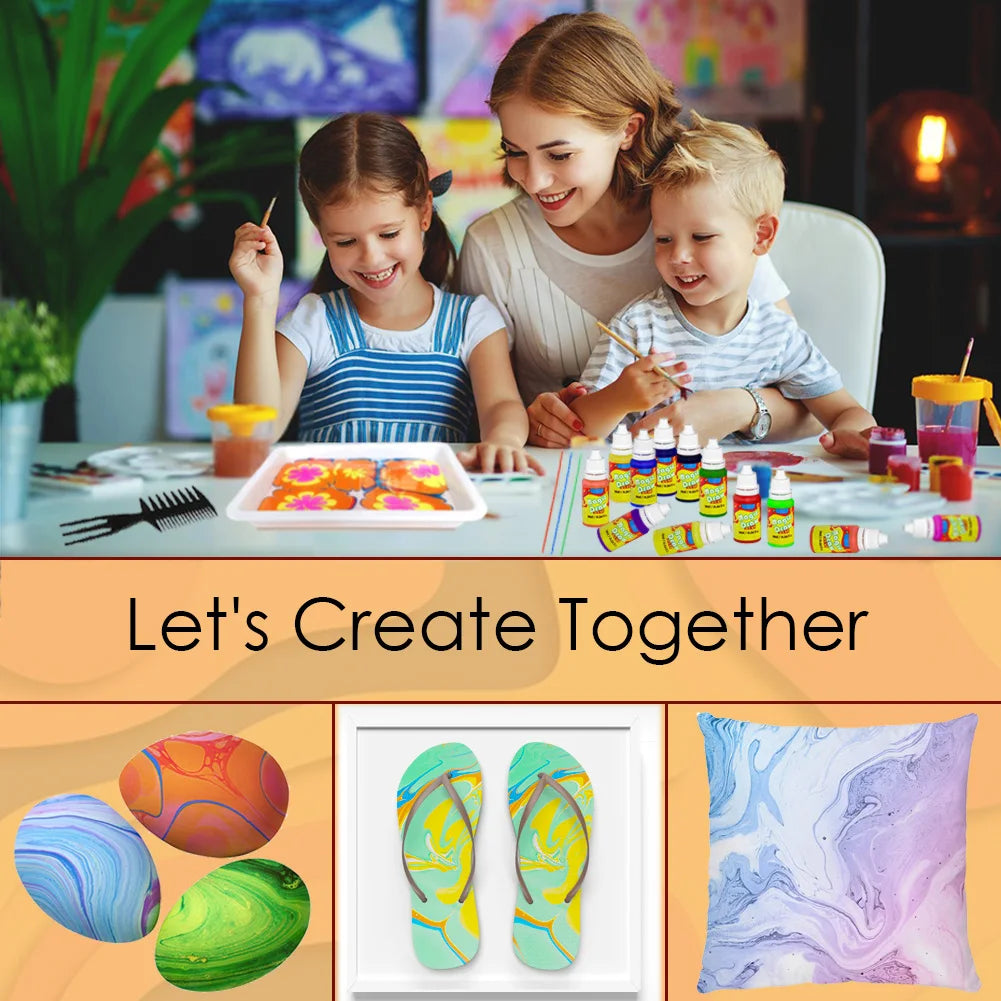 Marble Painting Kit for Kids,Arts and Crafts Paint On Water Set,Water Marbling Paint Kit Ideal Gifts for Girls & Boys Age 4-16