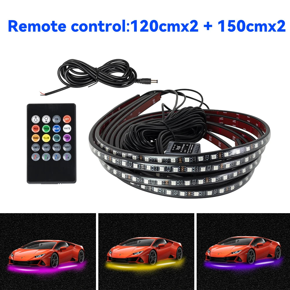 Car Underbody Light Decorative Lamp Neon LED RGB Car Underglow Bottom Light Remote/APP Control Flexible Waterproof LED Strip