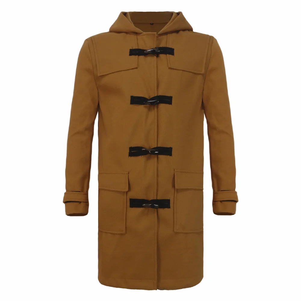 Streetwear Men's Jacket Casual Trench Horn Buttons Loose Hooded Outerwears Jackets Extra-long Men Clothing For Autumn Winter