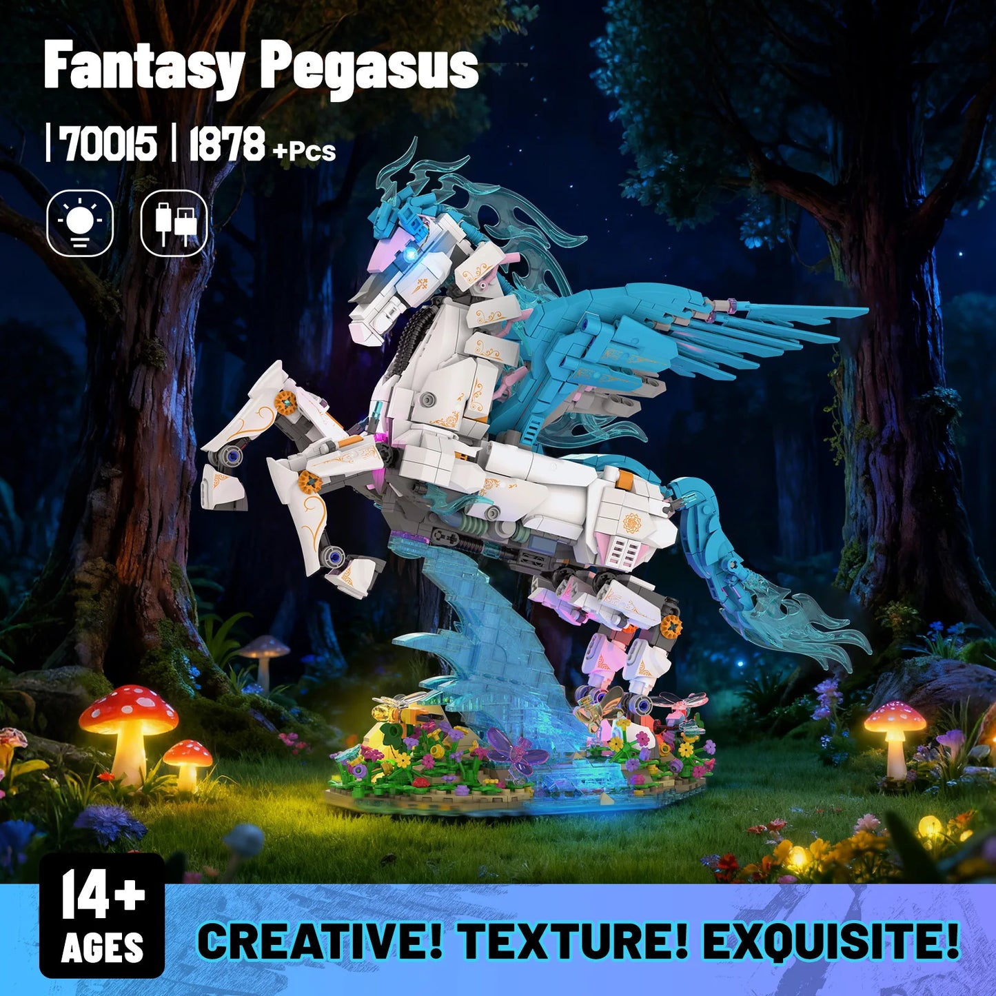 70015 Mechanical Pegasus Building Blocks DIY Model Light-up Desktop Decor Adult Collectible Gift Birthday Holiday 1878PCS