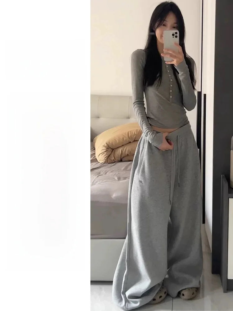 American Style Lazy Girl Sports Pants Women High Waist Loose Slimming Casual Wide Leg Pants Fall New Arrival Small Size