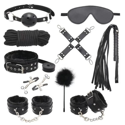 Exotic Sex Toys, Leather Plush sexy Bondage Bundle Set, Gag, Whip, Butt Plug, Sex Toys for Women, Nipple Clips, Erotic Sex Toys