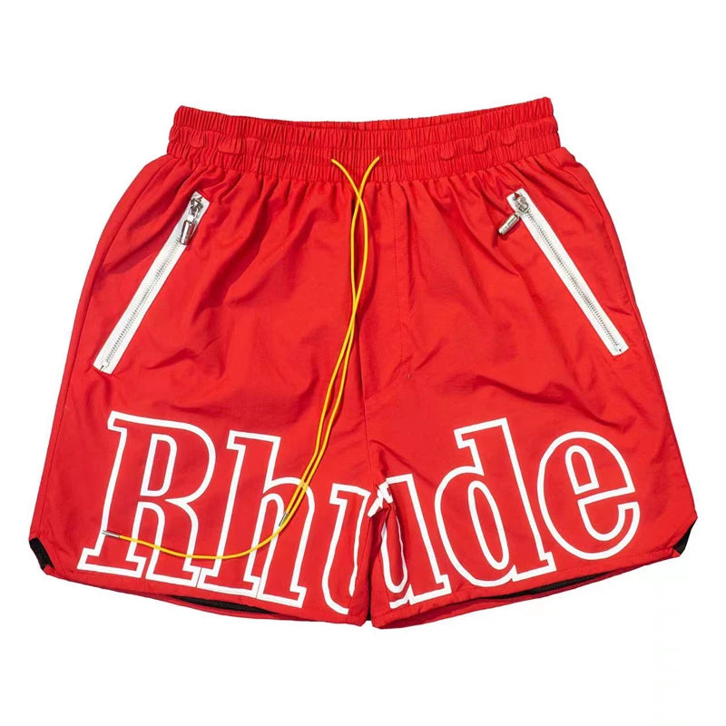 26SS High Street Hip Hop Simple Versatile Rhude Casual Shorts Men Heavy Fabric Letter Print Sports Shorts