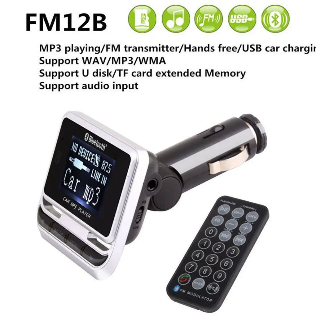 Wireless FM Transmitter Radio Adapter FM12B 1.44 Inch LCD Bluetooth Car MP3 Player Handsfree USB Car Charger Remote Control