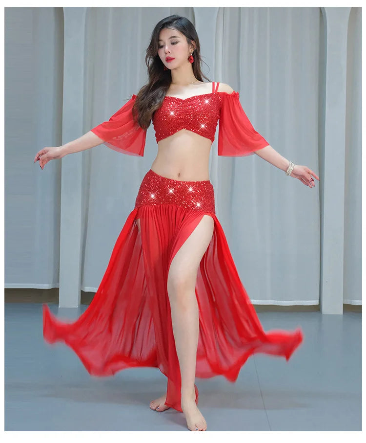 Sexy Sequin Belly Dance Costume 2025 Summer New Arrival High-End Practice Suit Performance Ethnic Dancewear Chinese Manufacturer