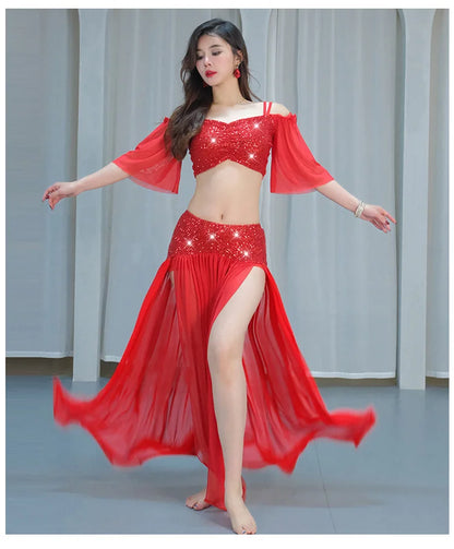 Sexy Sequin Belly Dance Costume 2025 Summer New Arrival High-End Practice Suit Performance Ethnic Dancewear Chinese Manufacturer