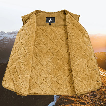 Autumn Winter Padded Warm Vest Men's Diamond Check Shoulder Undershirt Workwear Corduroy V-neck Jackets Men Clothing Large Size