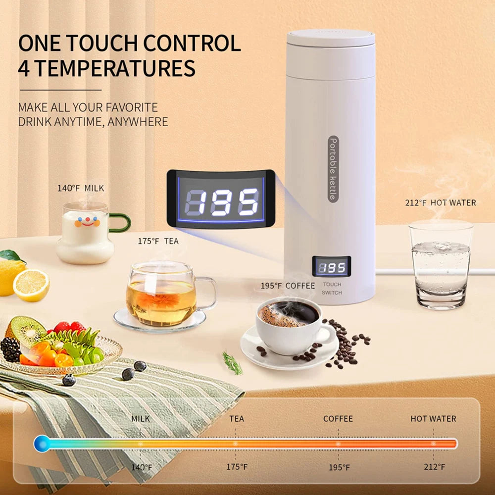 Portable Electric Kettle For Travel Stainless Steel Mini Kettle Electric Water Bottle Thermal Cup For Tea Coffee Boil Hot Water