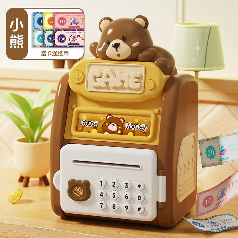 Cute Multifun Ctional Fingerprint Password Lock Intelligent Fully Automatic Coin Rolling Mechanism Suitable Piggy Bank for Kids