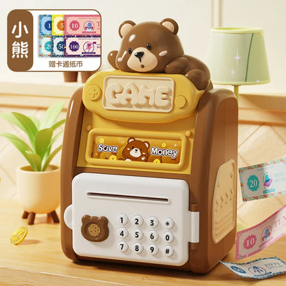 Cute Multifun Ctional Fingerprint Password Lock Intelligent Fully Automatic Coin Rolling Mechanism Suitable Piggy Bank for Kids