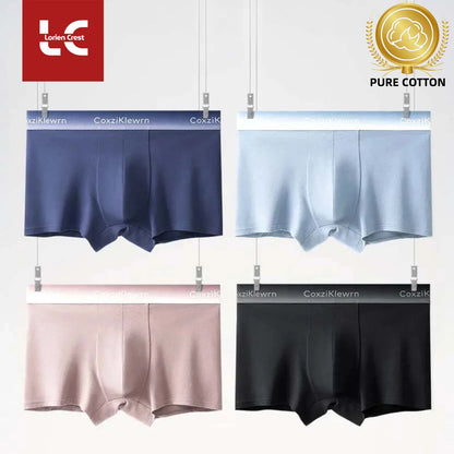 4PCS【LORIEN CREST】New Men's Underwear Pure Cotton Soft Breathable Fashion Solid Color U Convex Comfortable boxer for male