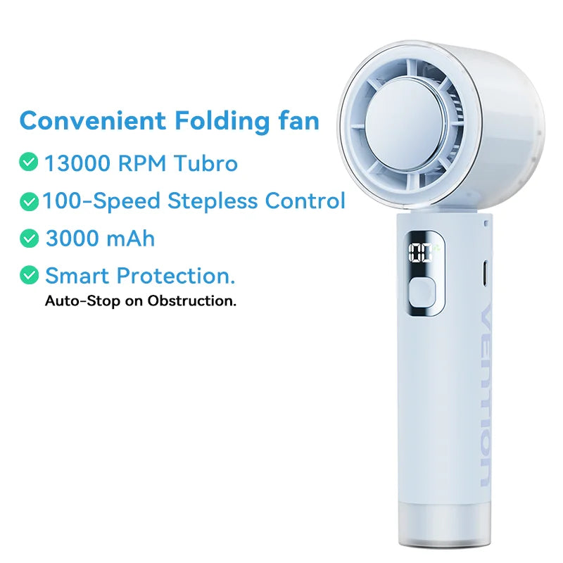 Vention Portable Fold Handheld Fan 13000 PRM 100-Speed Air Conditioner Intelligent power-off protection Outdoor Turbo Fan