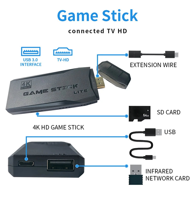 2026NEW M8 Video Game Console 64G 20000 Games Retro handheld Game Console Wireless Controller Lite 4K Game Stick For Xmas Gifts