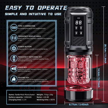APP Male Automatic Masturbator Cup 12 Thrusting Heating Rotating Pussy Blowjob Sucking Licking Stroker Adult Sex Toy For Men