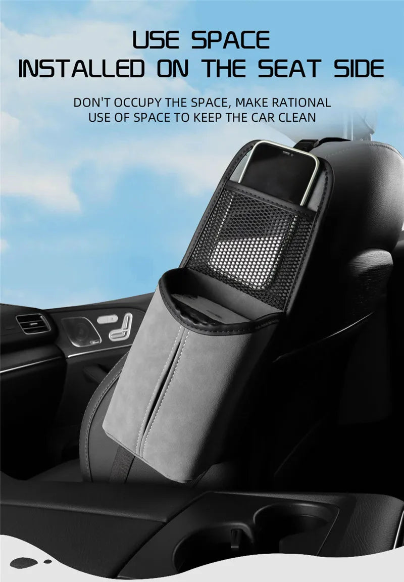 Car Seat Back Bag With Tissue Holder Car Seat Side Storage Bag Car Multifunctional Hanging Drink Holder Mesh Storage Pocket