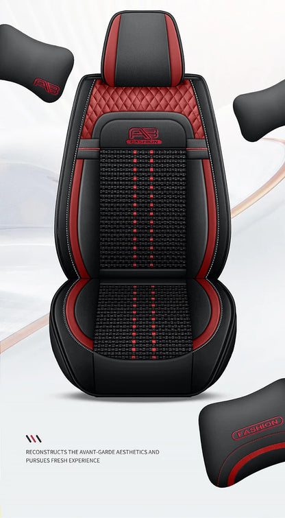 Universal Auto Split Seat Car Full Seat Cover Breathable Ice Silk Nappa Leather Car SUV Cushion Full Seats Cover Protection