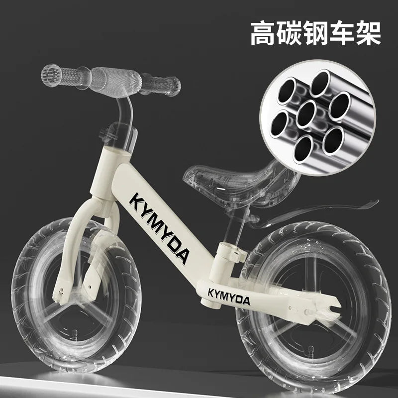 KYMIDA Balance Bike No Pedal Gliding Bike Adjustable Height High Carbon Steel Frame Integrated Hub Solid Tires Outdoor Sport