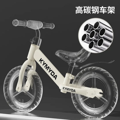 KYMIDA Balance Bike No Pedal Gliding Bike Adjustable Height High Carbon Steel Frame Integrated Hub Solid Tires Outdoor Sport