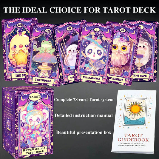 Kawaii Animal Tarot Cards Set, 78 Cards, 13x8 Cm, Includes Paper Instructions, Perfect for Beginners