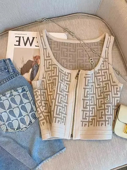 Stunning Knitted Crop Top Women's Sleeveless Tight Fit Short Style Summer Inner Wear Outer Wear Base Layer Hot Girl Vest