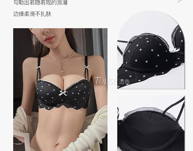 YUQI Elegant Lace Bra Set 2026 - Push Up Half Cup for Small Chest, Support & Anti Sagging, Sexy Back Design | Lingerie S-XL Suit