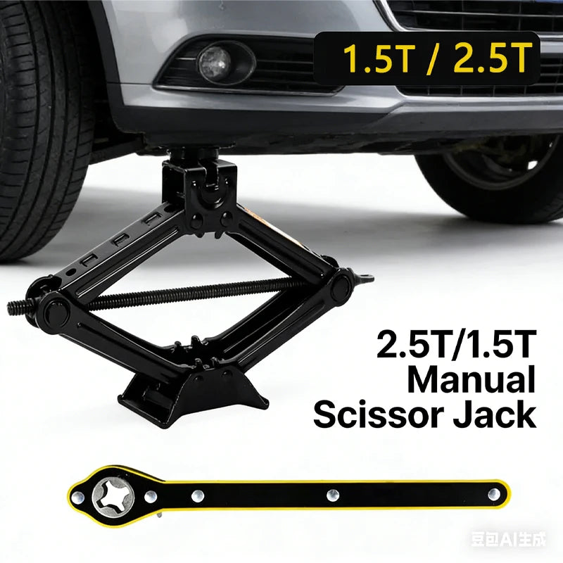 1.5T/2T Car Scissor Jack Auto Emergency Crank Lift Stand Labor-Saving Repair & Tire Replacement Tool with Wrench for SUV Vehicle