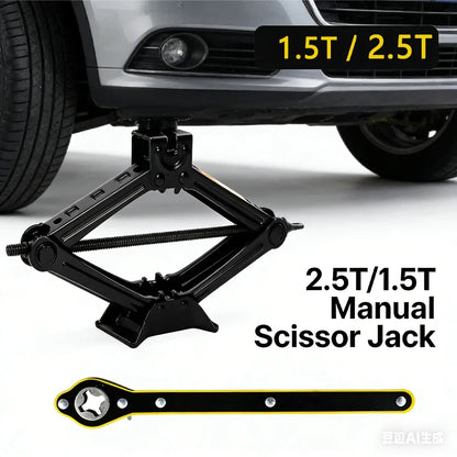 1.5T/2T Car Scissor Jack Auto Emergency Crank Lift Stand Labor-Saving Repair & Tire Replacement Tool with Wrench for SUV Vehicle